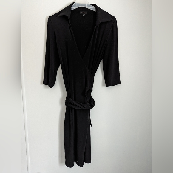 Le Chateau Black Faux Wrap 3/4 Sleeve Dress Size M - Picture 6 of 7